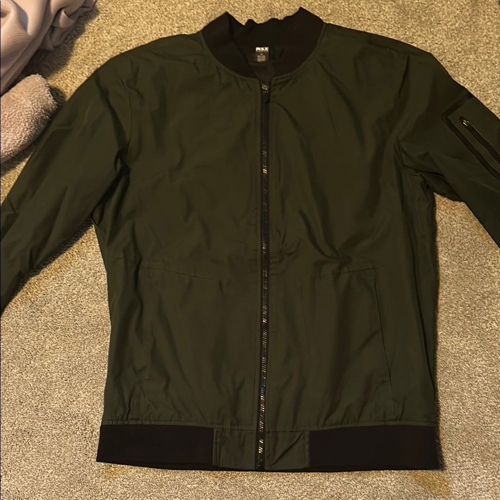 MSX by Michael Strahan Green Bomber Jacket with Ribbed Trim